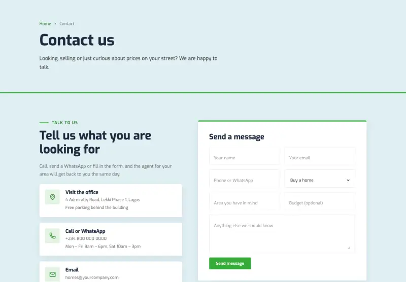 Haven, Contact page
