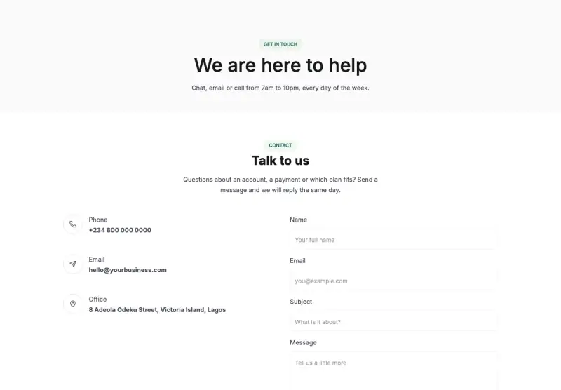 Ledger, Contact page