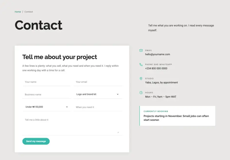 Linen, Contact page