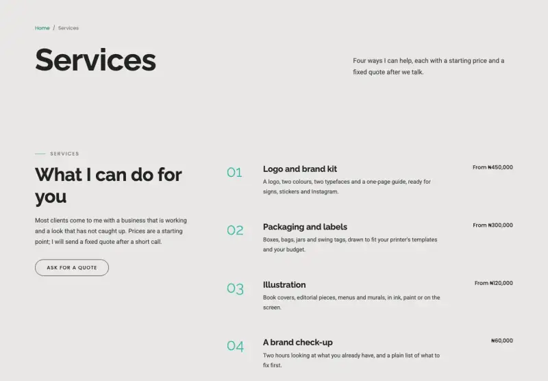 Linen, Services page