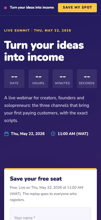 Live summit template on a phone