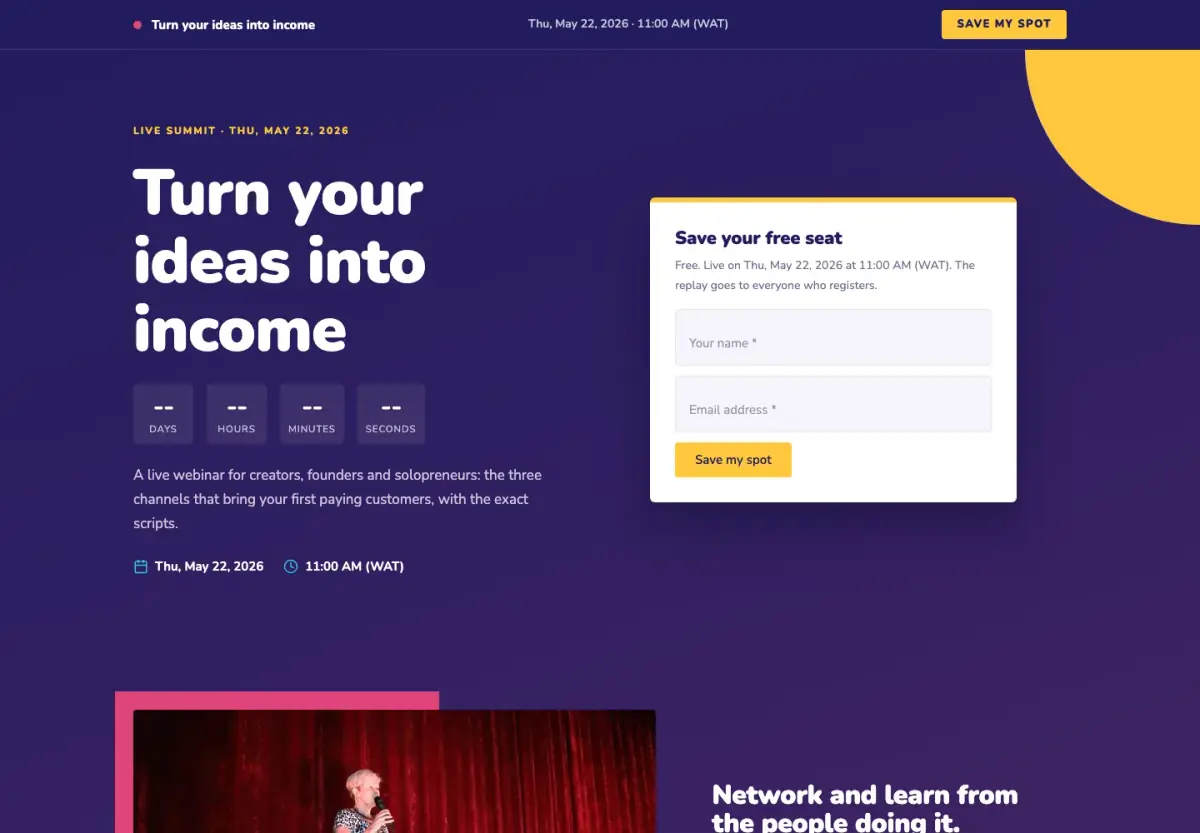 Preview of the Live summit template