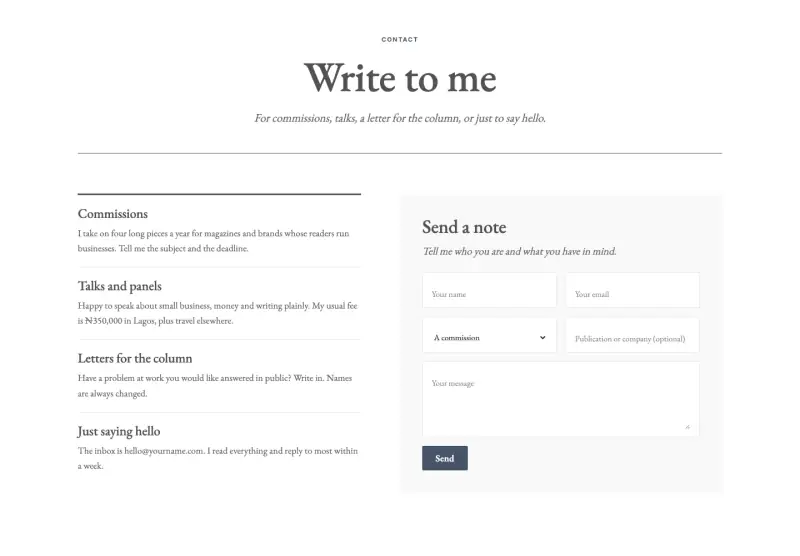 Margin, Contact page