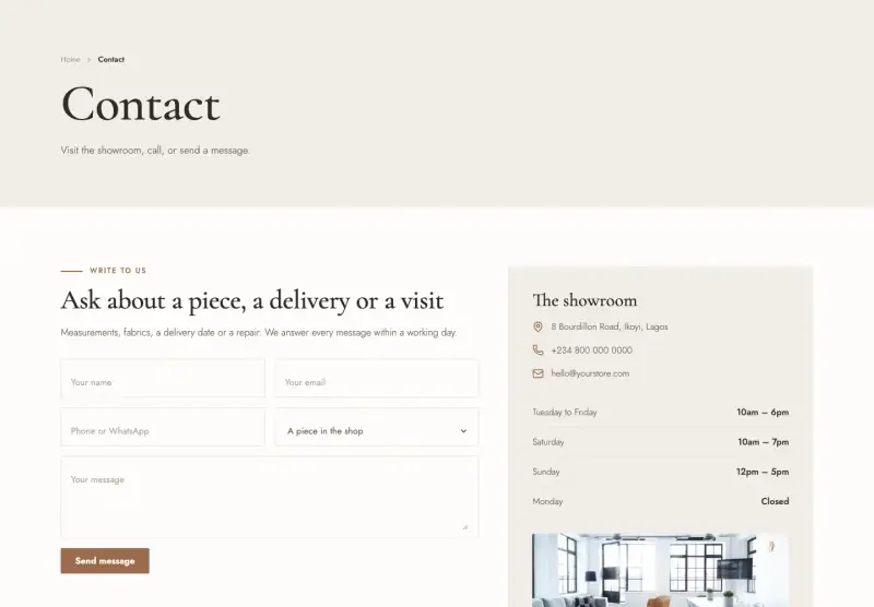 Nook, Contact page