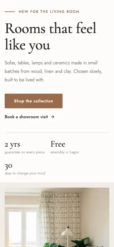 Nook website template on a phone