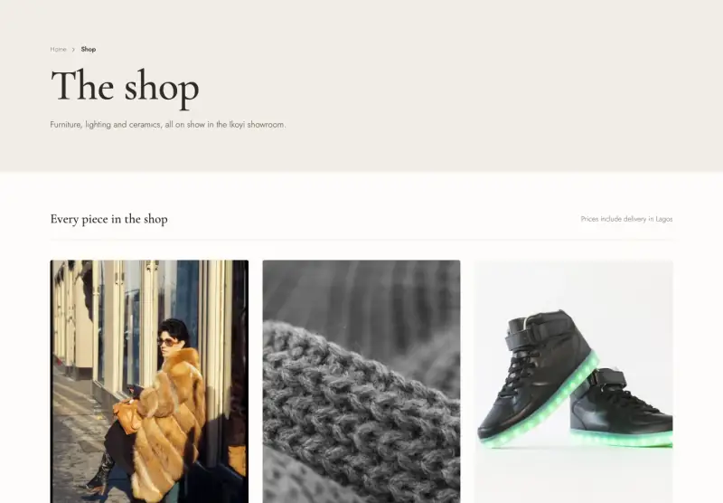 Nook, Shop page