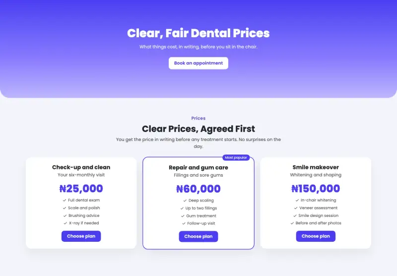 Pearl, Pricing page