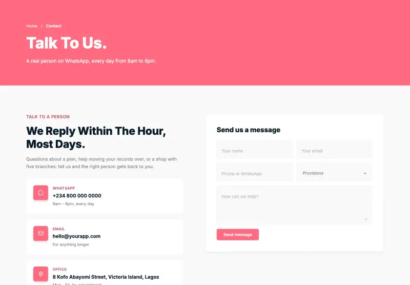 Pocket, Contact page