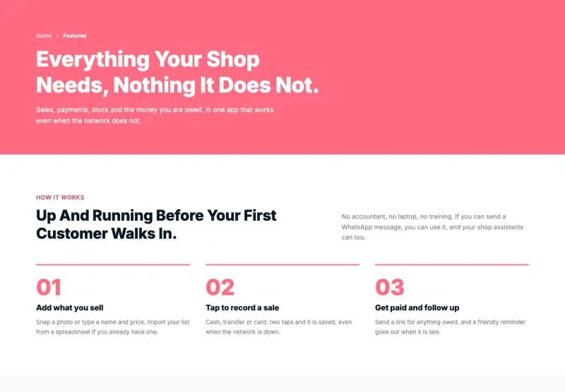 Pocket, Features page