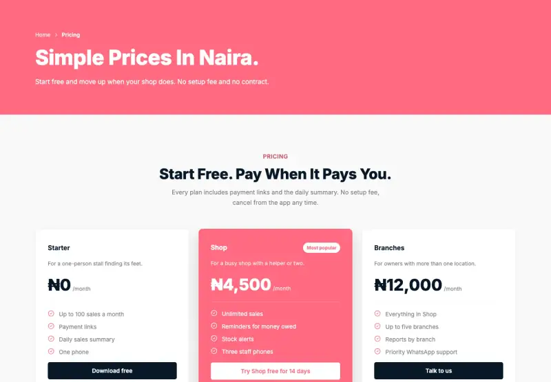 Pocket, Pricing page