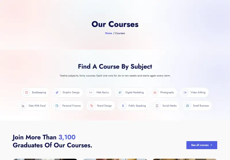 Quill, Courses page