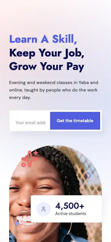 Quill website template on a phone