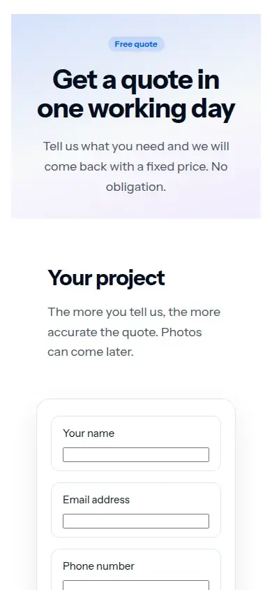 Quote request template on a phone