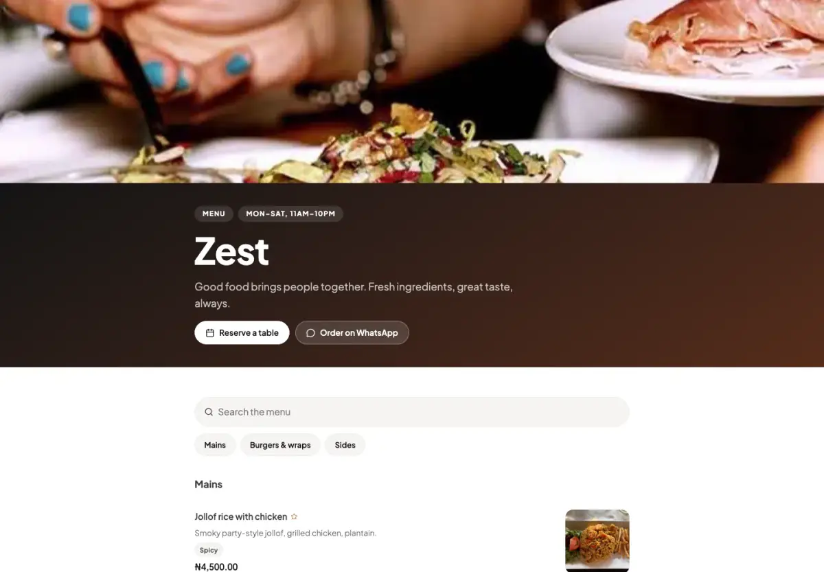 Restaurant Menu page, Menu app design