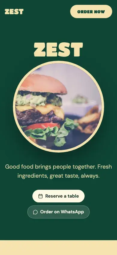 Restaurant Menu page on a phone