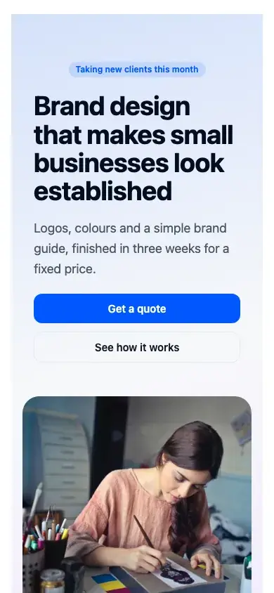 Service: split hero template on a phone
