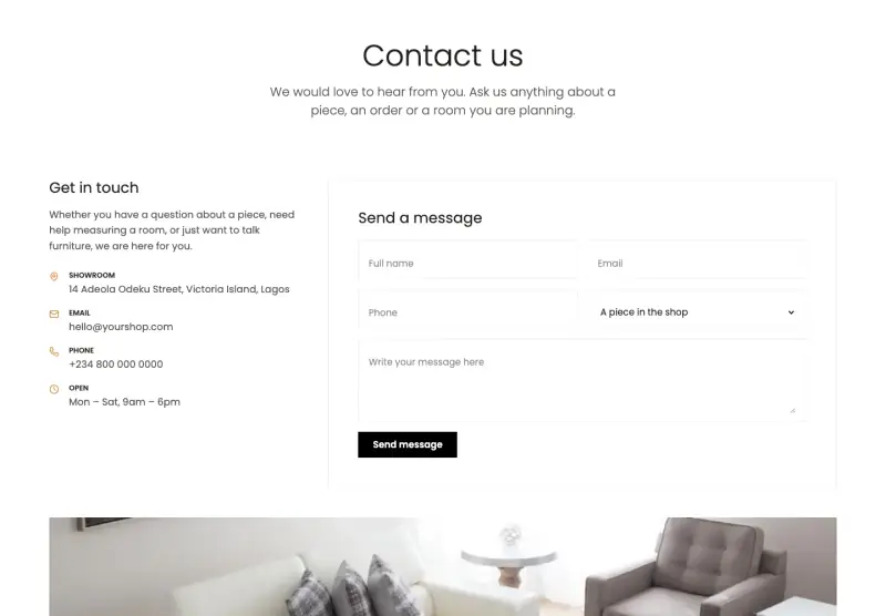 Settle, Contact page