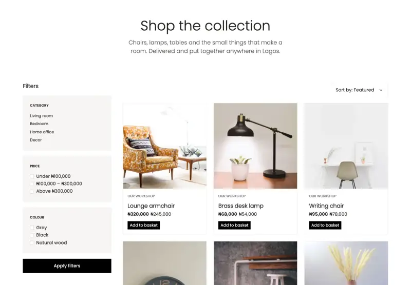 Settle, Shop page