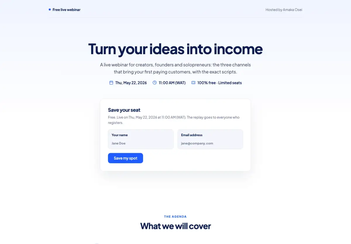 Preview of the Simple registration template
