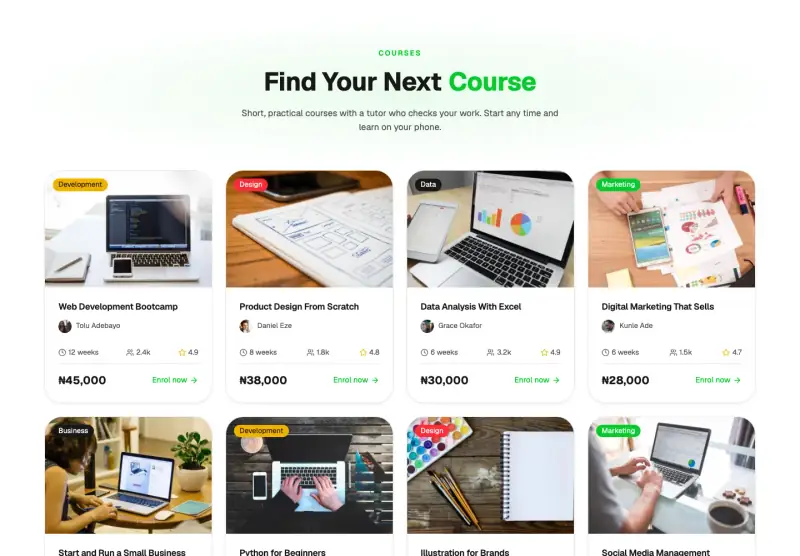 Sprout, Courses page