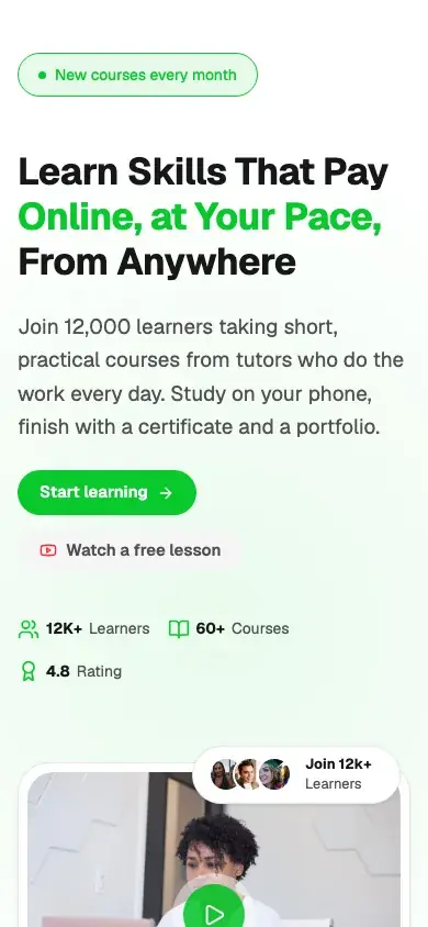 Sprout website template on a phone