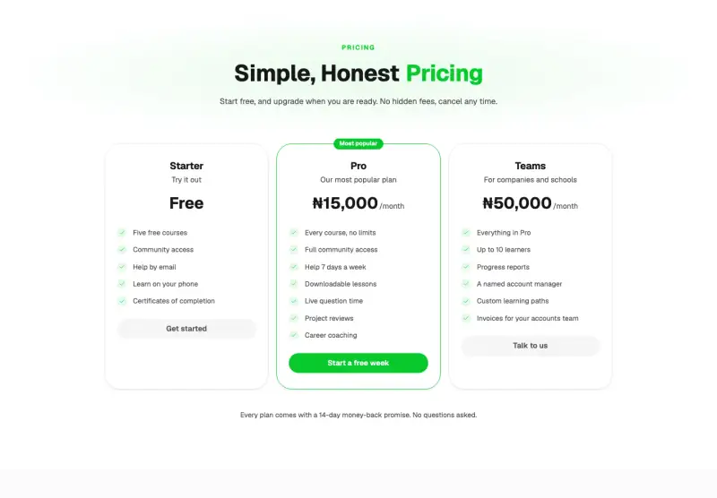 Sprout, Pricing page