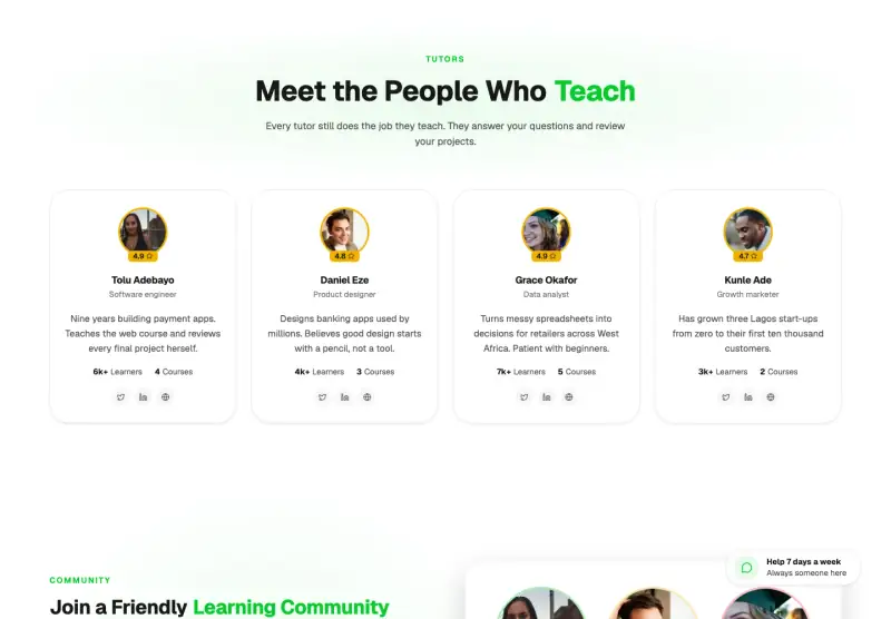 Sprout, Tutors page