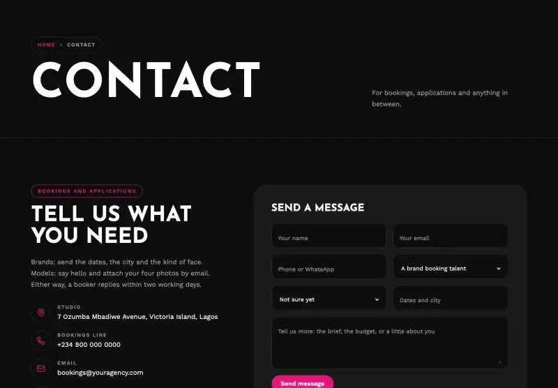 Strut, Contact page