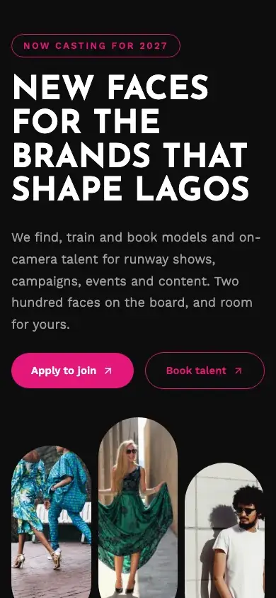 Strut website template on a phone