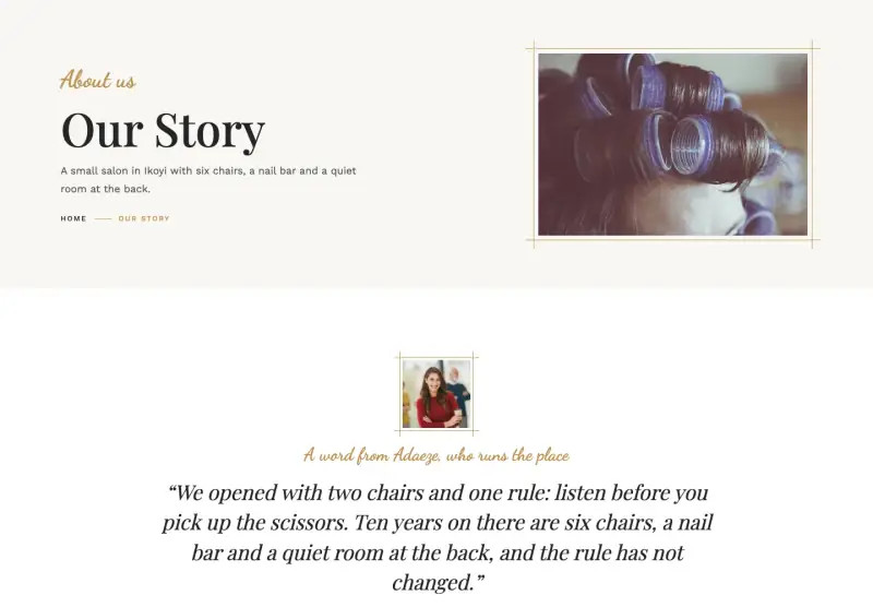 Velvet, About page