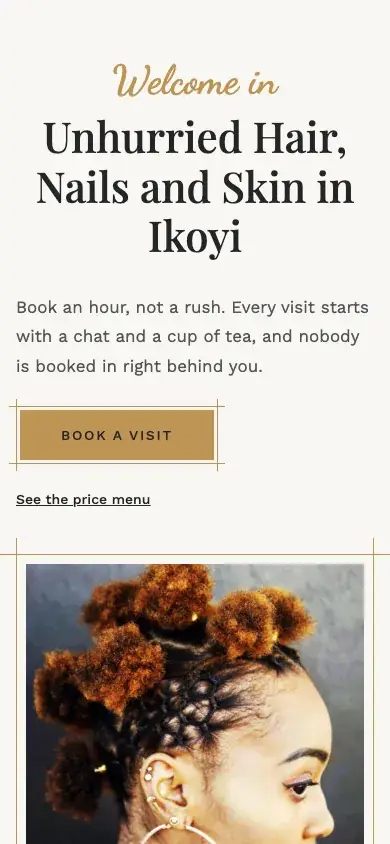 Velvet website template on a phone