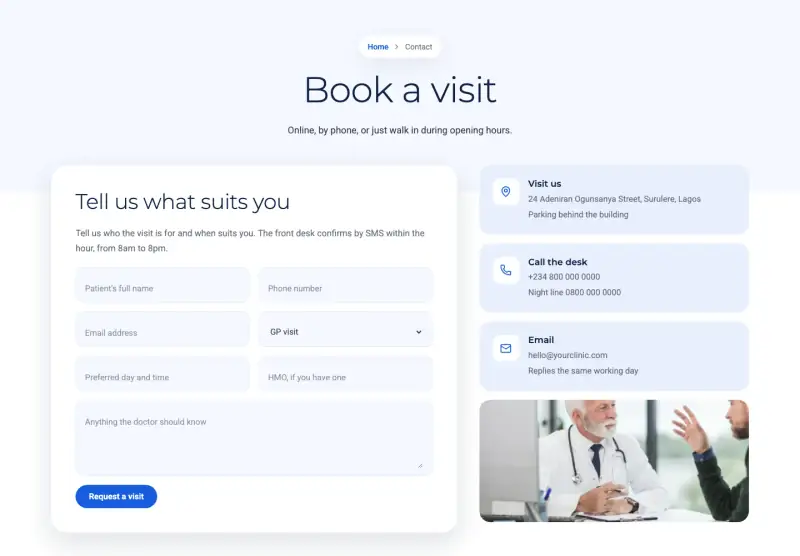 Vital, Contact page