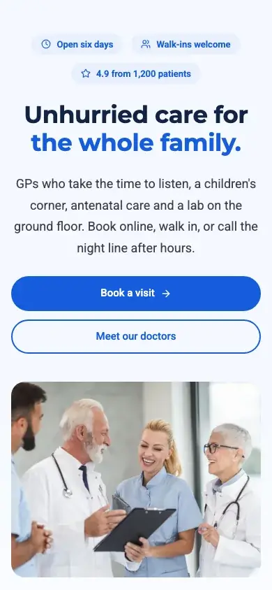 Vital website template on a phone