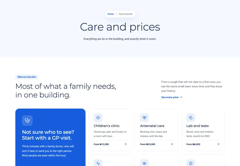 Vital, Care and prices page