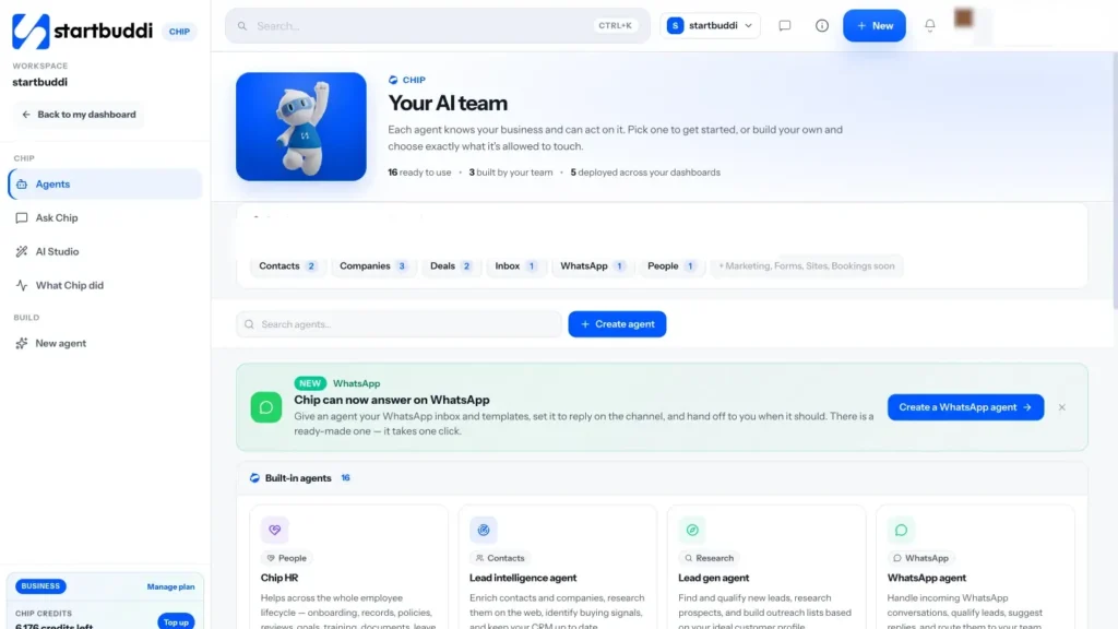 startbuddi app screen: Ai agents
