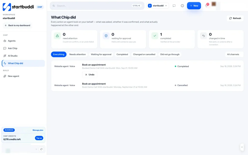 startbuddi app screen: Ai activity