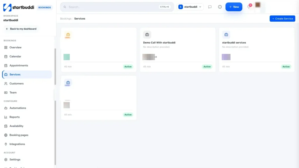 startbuddi app screen: Bookings services