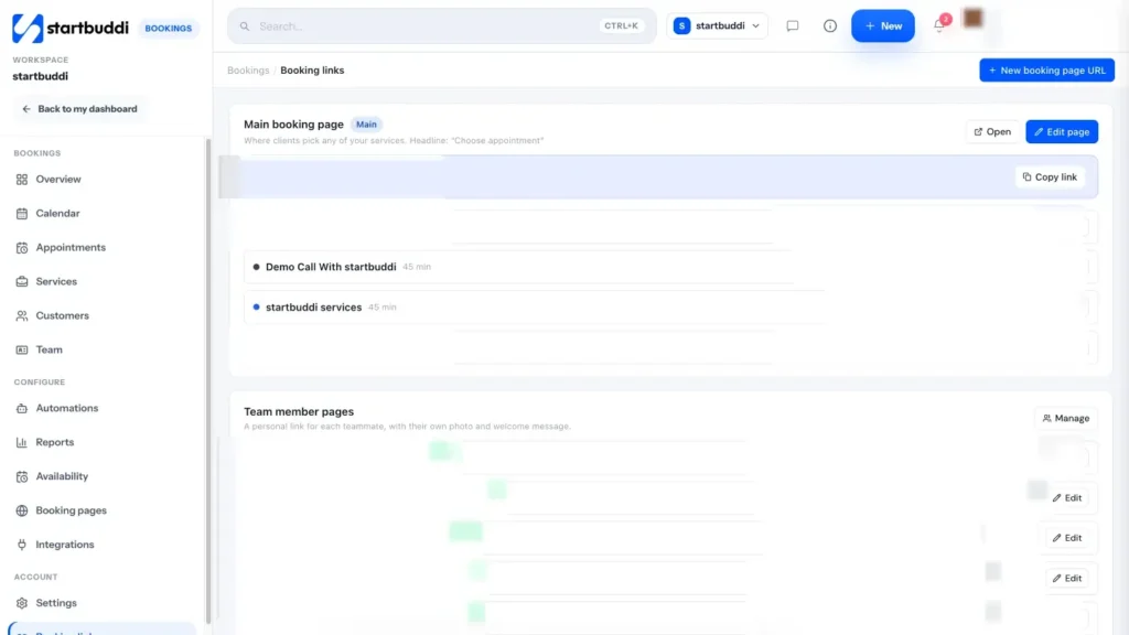 startbuddi app screen: Bookings links