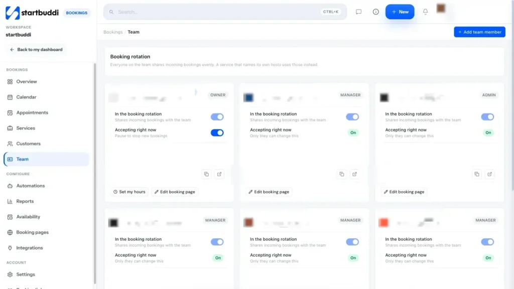 startbuddi app screen: Bookings staff