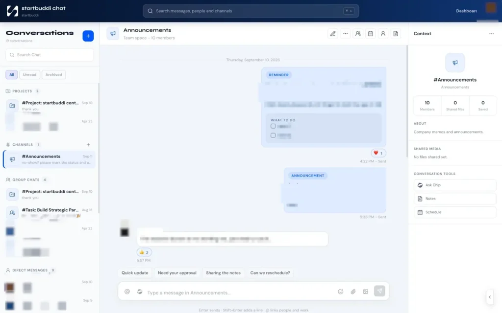 startbuddi app screen: Chat 01