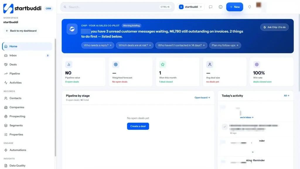 startbuddi app screen: Customers overview
