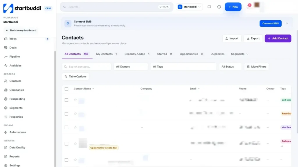 startbuddi app screen: Customers contacts