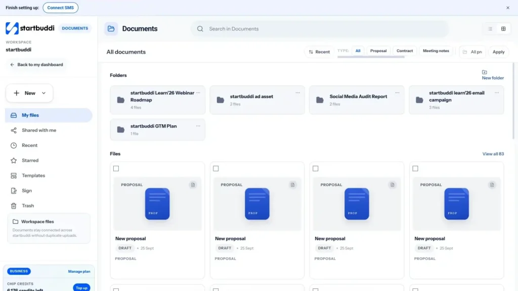 startbuddi app screen: Documents library