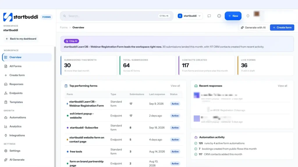 startbuddi app screen: Forms list
