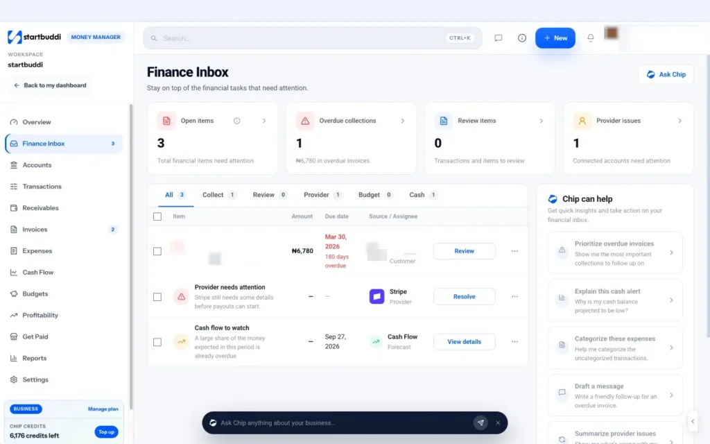 startbuddi app screen: Money inbox