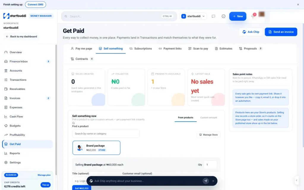 startbuddi app screen: Money sell
