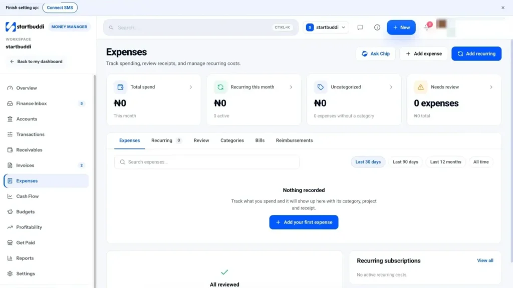 startbuddi app screen: Money expenses