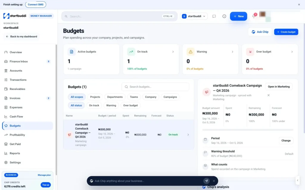 startbuddi app screen: Money budgets