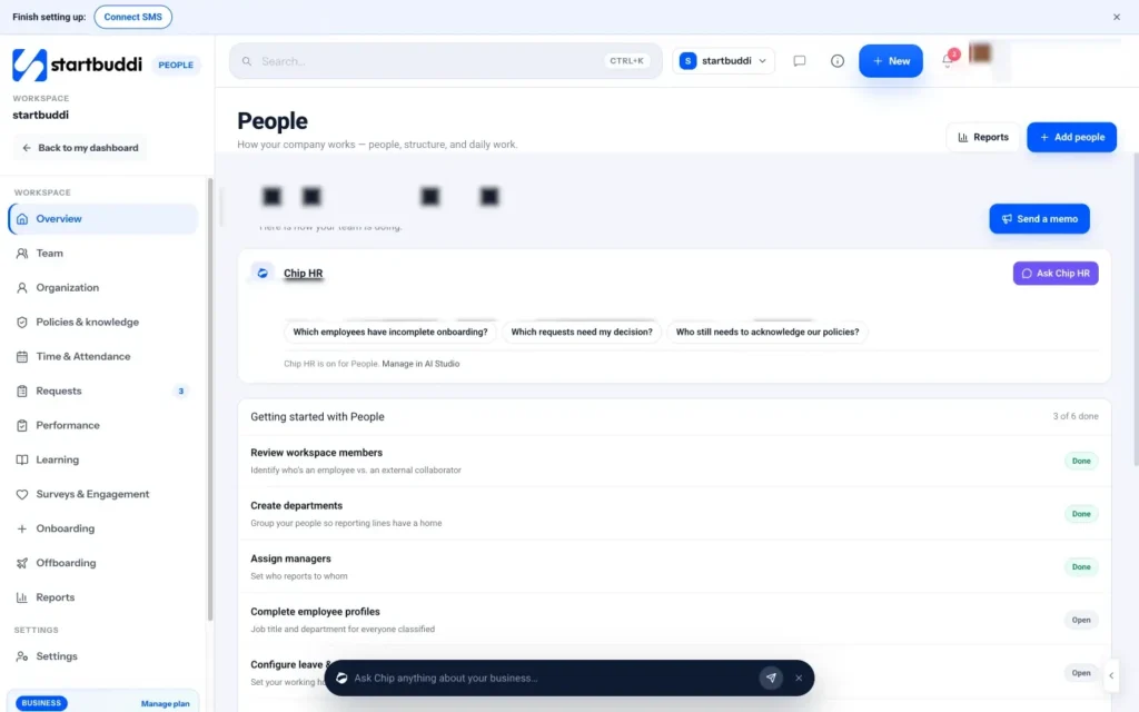 startbuddi app screen: People overview