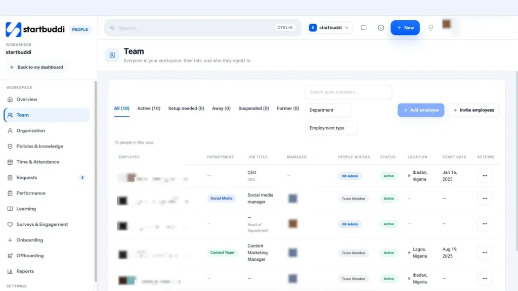 startbuddi app screen: People team
